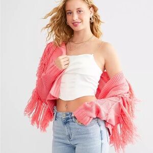 Fringed Pink Cardigan Sweater